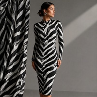 Tissu imprimé en maille côtelée 2x2, 230 g/m², 97 % polyester, 3 % élasthanne, imprimé zèbre pour robes, leggings, hauts, largeur 165 cm