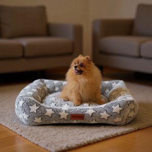 Cuccia per Cani Rettangolare in Pile Corallo con Motivo a Stelle, Lavabile a Mano - Product Image 3
