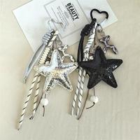 Porte-clés chien étoile 3D avec cordon tressé, breloque multi-pendentifs pour sac à main, accessoire de sac, anneau porte-clés pour femmes et filles