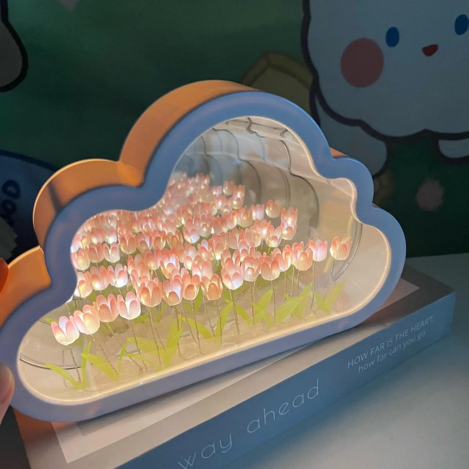 Lampe de miroir nuage tulipe faite à la main 3D lampe de saturne pour chambre d'enfants Rechargeable 3-Co veilleuse en plastique petite taille salon