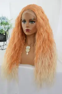 Предварительно выщипанная естественная линия волос длинный кудрявый завитой розовый цвет синтетический кружевной передний парик для женщин