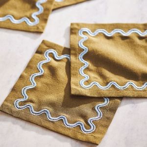 Serviettes <span class=keywords><strong>de</strong></span> cocktail en <span class=keywords><strong>lin</strong></span> français brodées avec un ourlet festonné, logo personnalisé blanc <span class=keywords><strong>de</strong></span> haute qualité PMZW, pour mariage, restaurant - Product Image 3