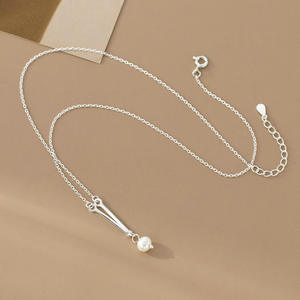 Collar de Plata S925 con Diseño de Nicho Estilo Ins, con Dos Varillas de Madera Rectas y Perla, Exquisito y Sencillo - Y02631 - Product Image 4