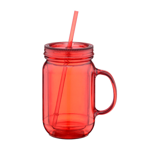 20Oz Nhựa <span class=keywords><strong>Mason</strong></span> <span class=keywords><strong>Jar</strong></span> Mug Với Xử Lý Và Rơm Cốc Có Nắp Đậy Đôi Tường Rõ Ràng Tumbler Với Rơm - Product Image 1