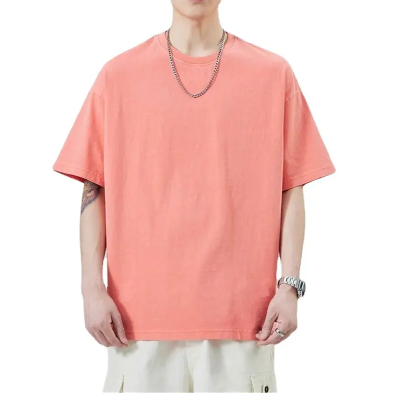 Verão novo pesado solto estilo camiseta cor sólida básico de manga curta T-shirt oversize ampla versão leggings camiseta dos homens