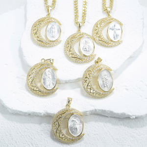 Collar con Colgante de Lujo de Oro y Plata con Cruz de Jerusalén, Joyería Cristiana de <span class=keywords><strong>Jesús</strong></span>, Virgen María, San Judas Arcángel - Product Image 2