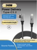 Cable de Datos USB-C 3.2 Gen2 C a C en Ángulo Recto JustLink PD 3.2 240W 48V 5A de Carga Rápida para Computadoras Portátiles, Tabletas y Teléfonos