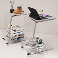 Table d'appoint moderne en acrylique/lucite transparente, plateau de 15 mm d'épaisseur, roulettes en forme de C, robuste, mobilier contemporain pour salon