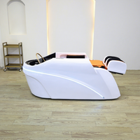 Fauteuil de massage multifonctionnel moderne pour salon de coiffure avec lumière LED, lavabo en céramique et éponge haute densité pour salon et barbier