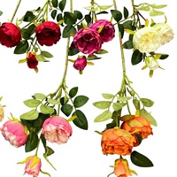Fleurs artificielles Austin Rose, tiges de roses en soie artificielle à 3 têtes, pour arrangements muraux décoratifs tendance