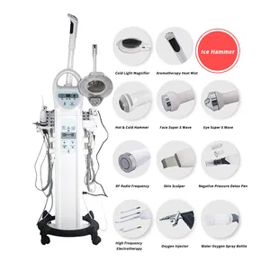 Vaporizador facial multifuncional de ozônio, vaporizador facial quente e frio com lâmpada de ampliação, equipamento de beleza multifuncional mais vendido