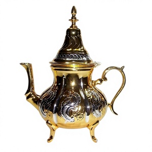 Exquisite Handmade Eco-Friendly Gold Tone Brass <b>Tea</b> Pot Nickel Accents Etched Flower Pattern Collectible Footed Server Home - Product Image 1