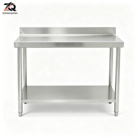 Table de travail commerciale à double niveau 304, plateau épaissi, pieds ronds, table de travail en acier inoxydable pour restaurant