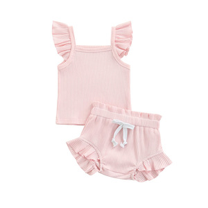 Nouveautés 2022 : Ensembles de vêtements d'été pour bébé, deux pièces côtelées 100 % coton respirant et à séchage rapide, ensemble d'anniversaire pour bébé fille - Product Image 6