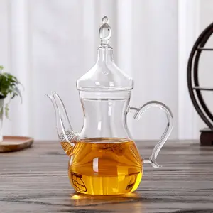 Isıya dayanıklı şeffaf borosilikat cam arapça Turktsh fransız fas çaydanlık seti demlik ile