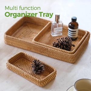 Vassoio in Rattan, Cesto Rettangolare in Vimini per Organizzazione e Conservazione, Vassoio Decorativo Naturale Intrecciato per Arredamento Casa - Product Image 2