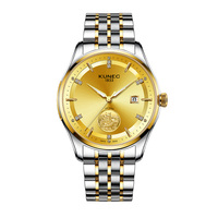 Montres automatiques pour hommes avec cadran doré, boîtier en acier inoxydable, logo personnalisé, aiguilles lumineuses, mouvement suisse.