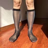 Chaussettes mi-mollet transparentes pour hommes, effet étoilé, en nylon, scintillantes, élastiques, respirantes, sexy, mode, décontractées, pour le sport