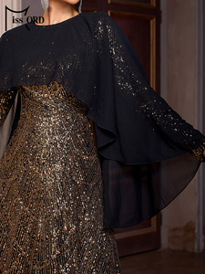 Abito da Sera Lungo Modesto Musulmano con Paillettes e Maniche Lunghe a Linea ad A Stile Arabo Turco Marocchino di Istanbul e Dubai - Product Image 6