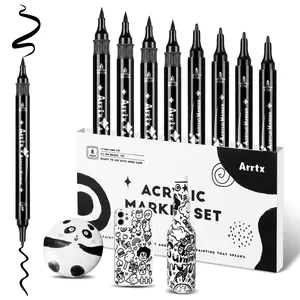 Arrtx AACM-03-8BK Dual Tip Marker Pen Set Fineliner Acrylic Pigment Art Marker Pen & Brush Paint Marker Pen Set