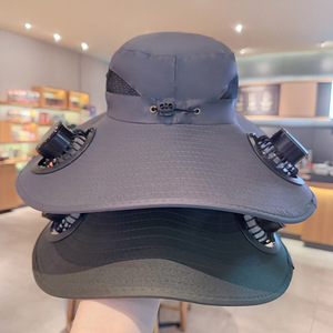Solar Fan Hat Wide Brim UV Protection Cooling Outdoor Summer Unisex Bucket Hat <b>USB</b> Charging - Product Image 2