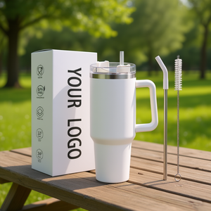 OEM 40oz Modern Stainless Steel Tumbler Handle Vacuum Insulated Outdoor Portable BPA Free with Spoon <b>White</b> Box Packaging - Product Image 2