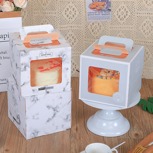 Boîte à gâteau d'anniversaire carrée portable et recyclable en gros, 4/6/8/10/12 pouces, plateau inférieur, poignée, logo personnalisé, carton, pâtisserie, nourriture - Product Image 2