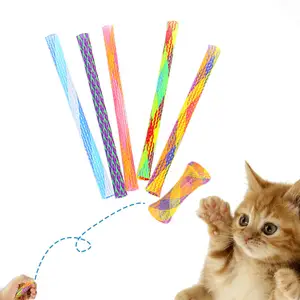 制造商批发多彩尼龙清洁牙齿猫可调弹簧玩具