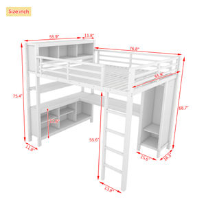 OEM & ODM Support Lit mezzanine complet avec <span class=keywords><strong>armoire</strong></span> de bureau pour adultes Blanc Économiseur d'espace Lits mezzanine Bureau à domicile Utilisation scolaire - Product Image 3