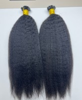 Vente en gros de cheveux duveteux Kinky Straight Flat Tip non transformés Remy Kinky Tressage Hair Keratin K Tip Flat Tip Extension de cheveux