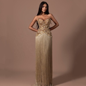 Serene Hill LA73748 Luxury <strong>Gold</strong> Fringe Evening <strong>Dress</strong> 2026 Strapless Beaded Tassel Formal <strong>Party</strong> Gowns for Women - Product Image 1
