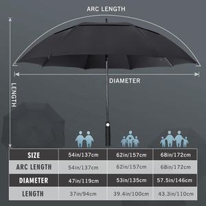 Parapluie de golf personnalisé, coupe-vent, en fibre de verre, à ouverture automatique, extra large, robuste, à double toit, pour sports et jeux, avec chariot de transport - Product Image 2
