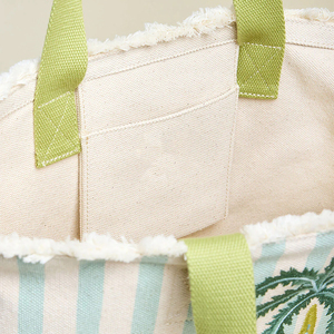 Bolsa de Lona a Rayas con Bordado de Palmera, Gran Capacidad, con Flecos, para la Playa o <span class=keywords><strong>Vacaciones</strong></span> - Product Image 3