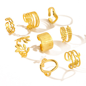 Bagues en acier inoxydable plaqué or 18 carats PVD anti-ternissement, style hip-hop, motifs amour, croix, cœur, feuille, ovale, simples et tendance - Product Image 5