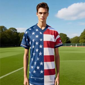 เสื้อฟุตบอลอเมริกันคลาสสิคสไตล์เรโทร พิมพ์ลายธงชาติ ผ้าไหมคุณภาพสูง ระบายอากาศได้ดี แขนสั้น ไซส์ใหญ่ ราคาถูก ขายส่ง - Product Image 2