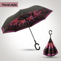 Parapluie droit inversé manuel en fibre de verre, double couche, tissu pongé 190T, à ouverture manuelle en forme de C, pour la vente en gros
