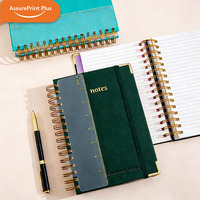 Carnet de notes personnalisé A5 en PU, reliure spirale, couverture rigide, pour les affaires, avec bande élastique, règle transparente et page d'indexation couleur