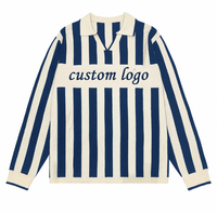 Pull Polo Tricoté à Rayures Verticales Personnalisé pour Homme, Manches Longues, Patte de Boutonnage, Coupe Droite, Décontracté, Fournisseur en Gros OEM ODM