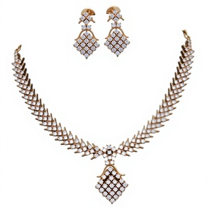 Beautiful Best Quality <b>Gold</b> Plated Zircon Stones Look Designer Necklace <b>Set</b> with <b>Earrings</b> for Wedding & Party for Women - Product Image 2