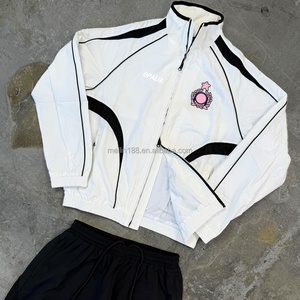 Custom 2 Piece Black Strip Zipper Nylon Jackets and Nylon <b>Pants</b> Set Sweat Suit Lightweight Windbreaker Tracksuit Manufacturer - Product Image 2