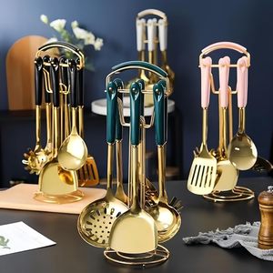 Ensemble de couverts en acier inoxydable durable de 24 pièces avec support, manches en céramique, couteau, fourchette, cuillère, coffret cadeau, style nordique, pour cuisine occidentale - Product Image 5
