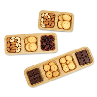 Plateau à collation modulaire en bambou avec 2, 3 ou 4 compartiments, plateau rectangulaire pour noix, idéal pour le thé de l'après-midi, nouveauté