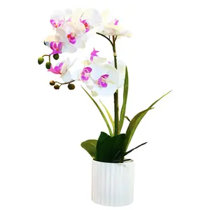 Meilleure vente Simulation Real Touch Papillon Orchidée Fleur 3D Artificielle Papillon Orchidée Fleur Avec Pot Pour Bureau Décor À La Maison