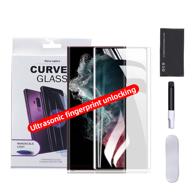 9H Fingerprint Curved 3D UV Liquid Full Glue Tempered Glass for Samsung Galaxy S23 24Ultra NOTE8 NOTE9 NOTE 10 10 PLUS S21 S22