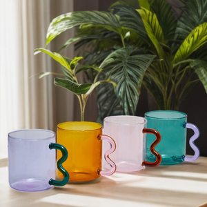 <span class=keywords><strong>CHAPLIN</strong></span> Tasse à café en verre borosilicate soufflé à la main de 300 ml, style classique, pour les fêtes, avec poignées de différentes couleurs, passe au lave-vaisselle - Product Image 4