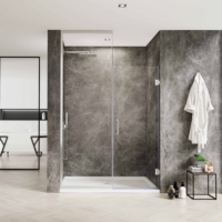Porte de douche moderne en verre trempé sans cadre, épaisseur 3/8 po, écologique et facile à nettoyer, certifiée CE pour hôtels et salles de bain domestiques