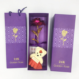 Ngày sáng tạo của mẹ Ngày Valentine hoa hồng nhân tạo với gấu 24K tím mạ vàng hồng lá hoa hồng nhân tạo với hộp - Product Image 6