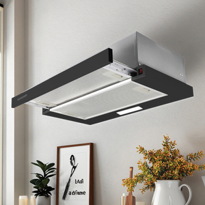 Campana extractora de aluminio y carbono montada en la pared del hotel doméstico de EE. UU. con luz LED, escape de <span class=keywords><strong>chimenea</strong></span> Delgado, fácil instalación y tipo de enchufe - Product Image 6
