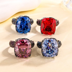 Fashion Jewelry Eco-friendly Copper Black Gold Plated Statement 14*16MM Red Zircon Imitation Color Gemstone Ice Cut <b>Ring</b> - Product Image 3