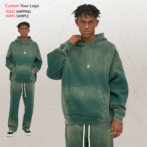 Sweat à capuche unisexe personnalisé avec broderie et impression, style streetwear hiver, en coton épais, coupe vintage oversize, effet vieilli, coupe-vent - Product Image 2